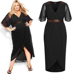 City Chic | Black Sequin Demi Maxi Dress